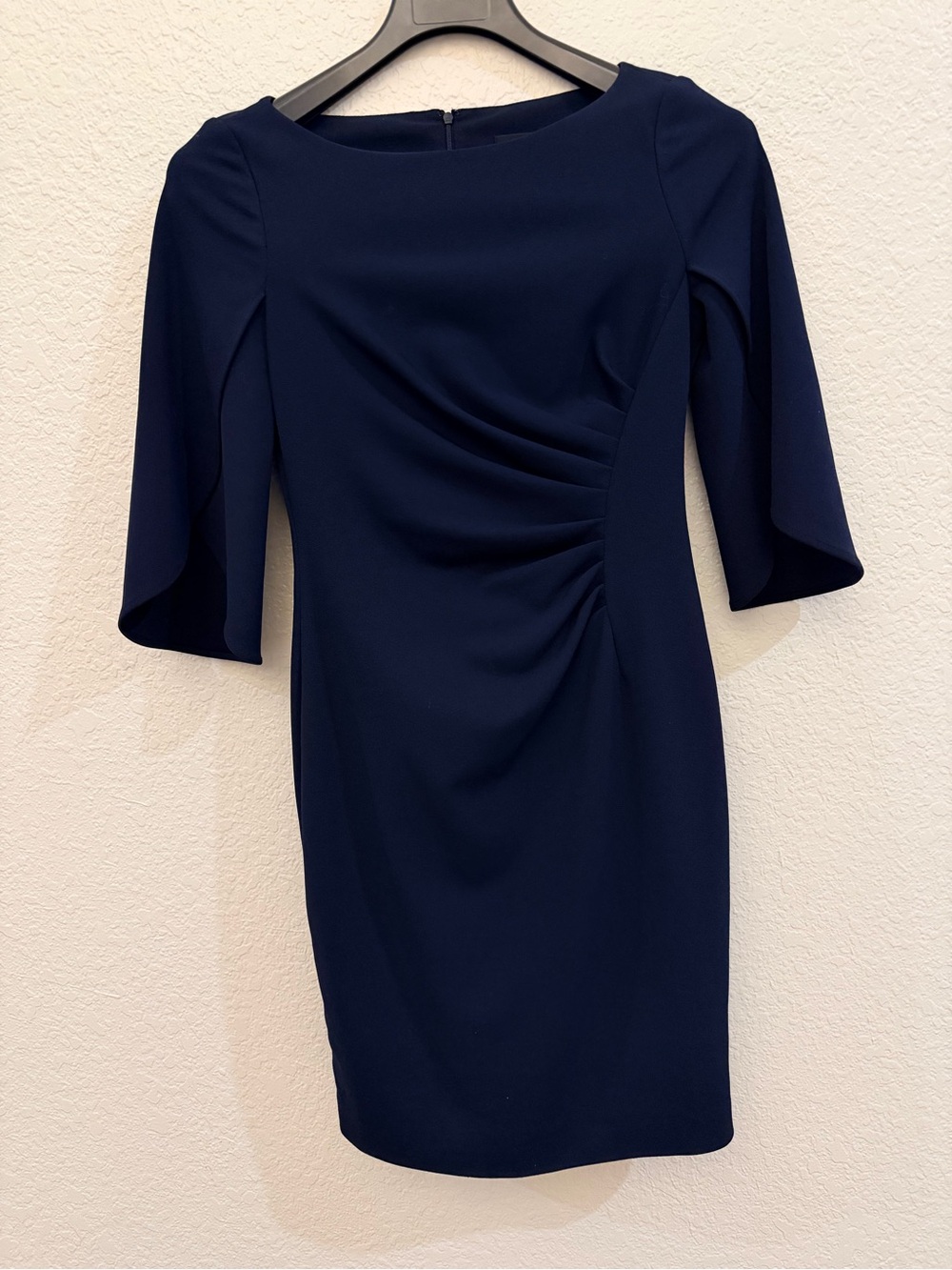 DKNY Navy Ruched Midi Sheath Dress